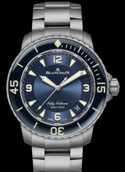 Review Blancpain Fifty Fathoms Automatique Replica Watch Titanium - Blue Dial - Titanium Bracelet 5015 12B40 98B - Click Image to Close